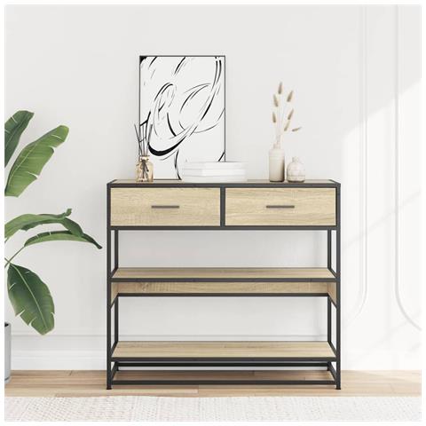 Tavolo Consolle Rovere Sonoma 90x35x80 Cm In Legno Multistrato - Foto 3