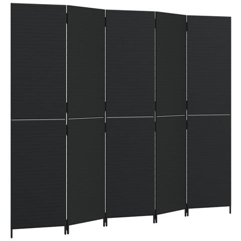 Divisorio Per Ambienti A 5 Pannelli Nero In Polyrattan - Foto 2