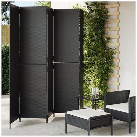 Divisorio Per Ambienti A 5 Pannelli Nero In Polyrattan - Foto 1