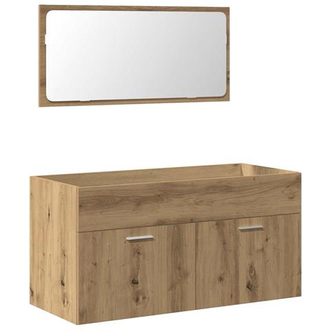 Mobile Da Bagno Con Specchio Rovere Artigianale Truciolato - Foto 2