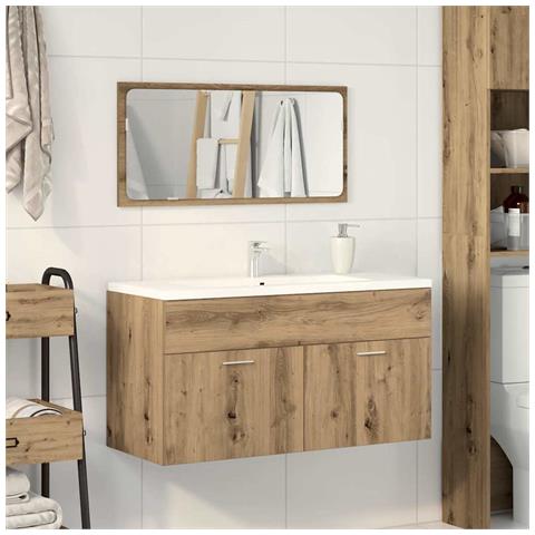 Mobile Da Bagno Con Specchio Rovere Artigianale Truciolato - Foto 3