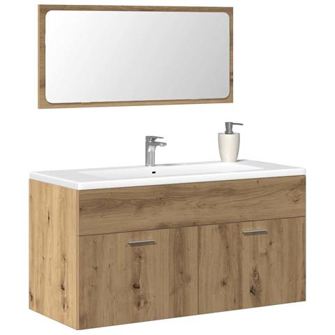 Mobile Da Bagno Con Specchio Rovere Artigianale Truciolato - Foto 1