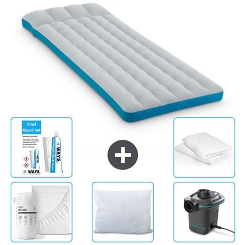 Set Materassino Gonfiabile - 189x72x20 Cm - Blu - Include Accessori Coordinati Cb2 - Foto 1
