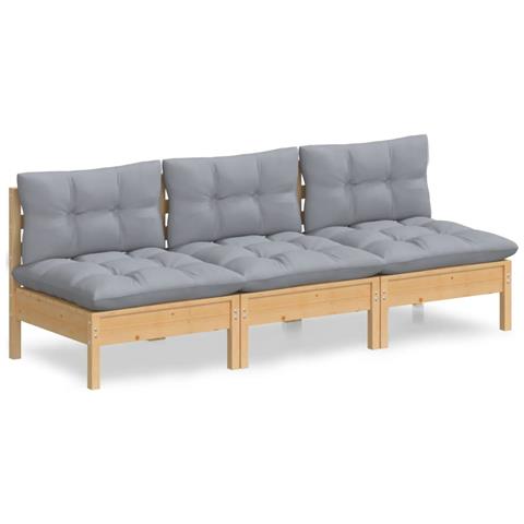 Lusso Casadino -  Divano Da Giardino A 3 Posti Con Cuscini Grigi Massello Di Pino - Foto 1