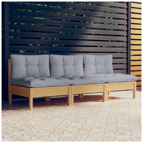 Lusso Casadino -  Divano Da Giardino A 3 Posti Con Cuscini Grigi Massello Di Pino - Foto 8