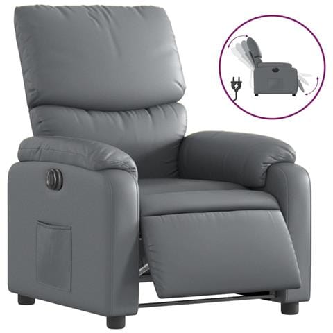 Poltrona Reclinabile Elettrica Grigia In Similpelle - Foto 1