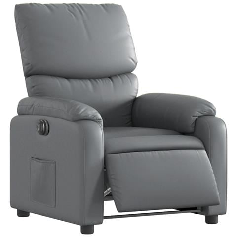 Poltrona Reclinabile Elettrica Grigia In Similpelle - Foto 2