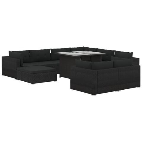 Set Divani Da Giardino 10 Pz Con Cuscini In Polyrattan Nero - Foto 1