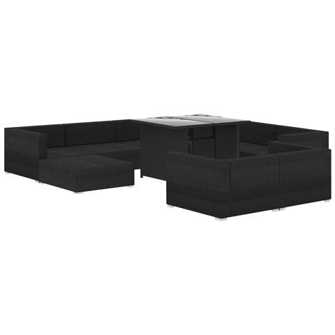 Set Divani Da Giardino 10 Pz Con Cuscini In Polyrattan Nero - Foto 2