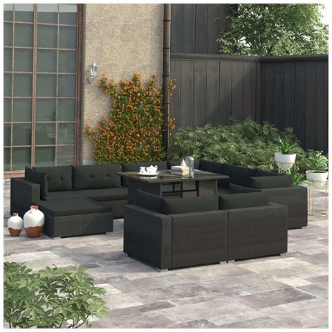 Set Divani Da Giardino 10 Pz Con Cuscini In Polyrattan Nero - Foto 8