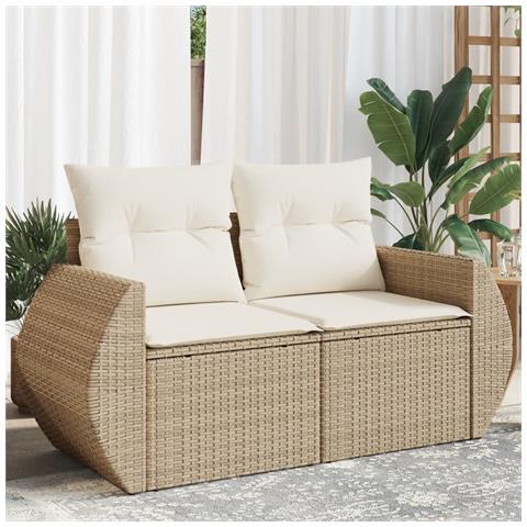 Divano da Giardino con Cuscini a 2 Posti Beige in Polyrattan - Foto 2