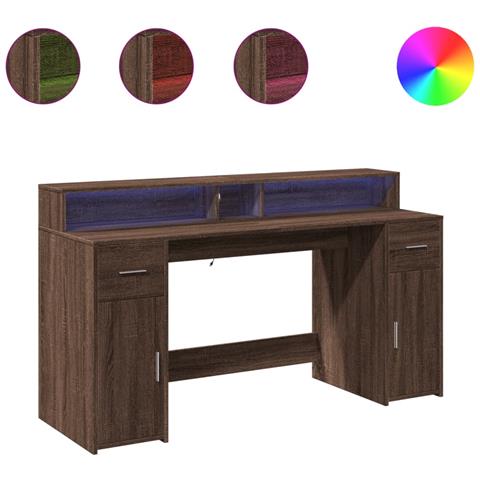 Scrivania con Luci LED Marrone Rovere 160x55x91 cm Multistrato - Foto 1