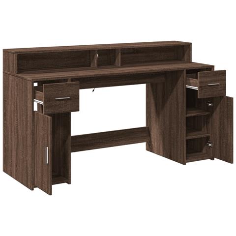 Scrivania con Luci LED Marrone Rovere 160x55x91 cm Multistrato - Foto 9