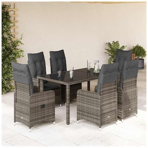 Set Bistrò da Giardino 5 pz con Cuscini in Polyrattan Grigio - Foto 2