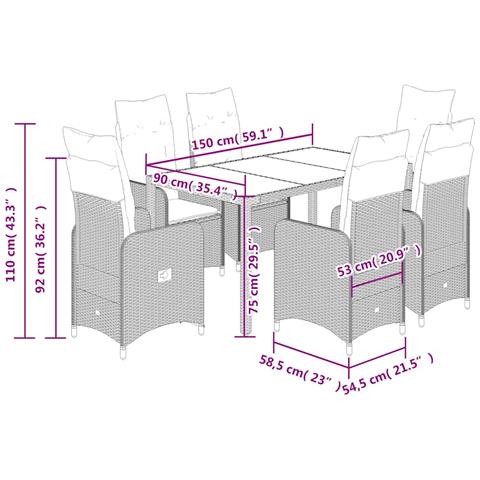 Set Bistrò da Giardino 5 pz con Cuscini in Polyrattan Grigio - Foto 9