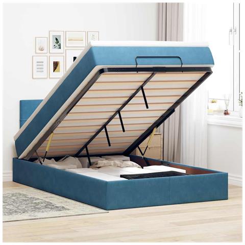 Pouf Letto con Materasso e LED Blu Scuro 120x190cm in Velluto - Foto 2