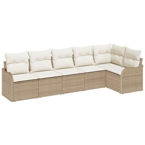 Set Divano da Giardino con cuscino 6 pcs Beige Poly Rattan - Foto 1
