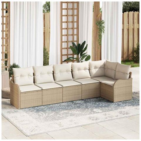 Set Divano da Giardino con cuscino 6 pcs Beige Poly Rattan - Foto 2