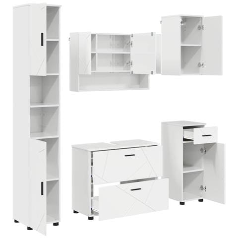 Set di mobili per il bagno 5 pcs Bianco lucido 30 x 35 x 192 cm - Foto 1