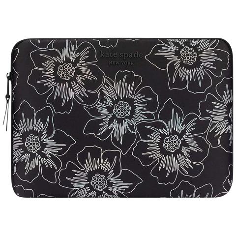 Custodia Per Macbook Pro Da 14 Pollici Trapuntata Con Motivo Floreale Di Malvarosa, Nero - Foto 1