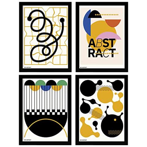 Set Di 4 Stampe Poster Di Cubismo Astratto Classico. Fogli Con Mostra D'arte Estetica. Illustrazioni A Colori Per L'interior Design Cornice Nera A4 - Foto 1