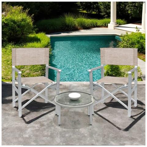 Sedia Regista Ketty Alluminio Seduta E Schienale Pieghevole Marrone Chiaro X 2 - Foto 1