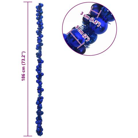 Ghirlanda di Palline di Natale Blu 186 cm Polistirolo - Foto 7