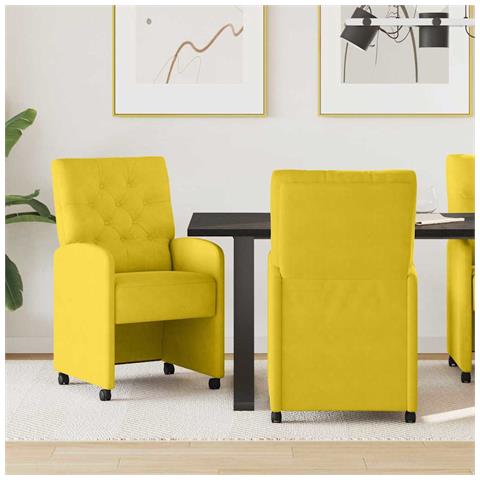 Sedie da Pranzo con Ruote 2 pcs Giallo 58 x 67 x 97 cm Velluto - Foto 2