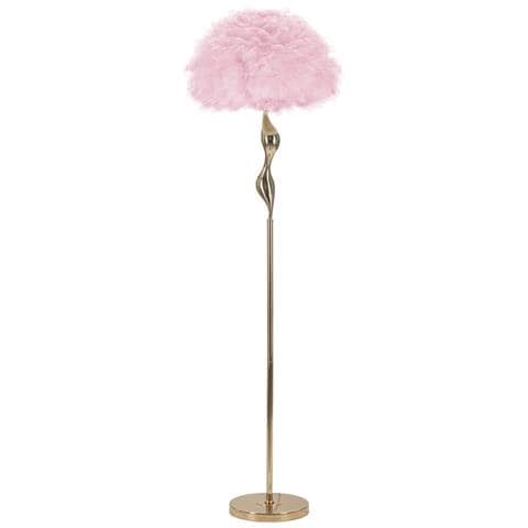 Lampada Da Terra Slim Rosa Con Piume Rosa E Stelo Oro Scultoree - Foto 1