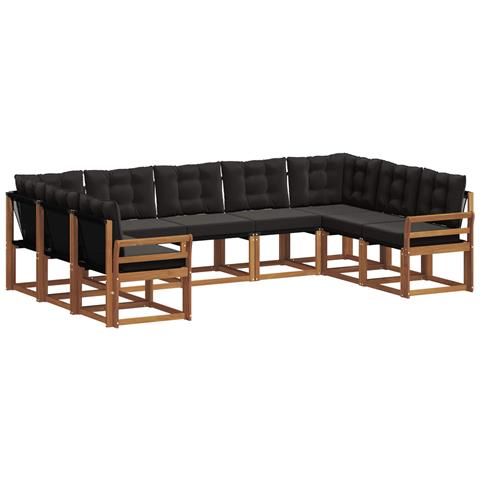 Set di divani da esterno con cuscino 9 pcs Naturale e Nero - Foto 1
