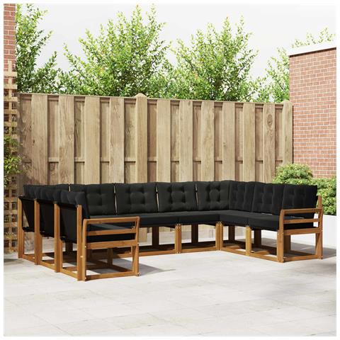 Set di divani da esterno con cuscino 9 pcs Naturale e Nero - Foto 2