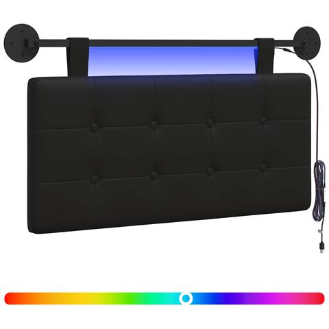 Testiera sospesa Con luce LED Nero Similpelle - Foto 1
