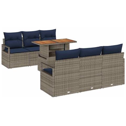 Set Divano da Giardino con cuscino 7 pcs grigio e blu navy - Foto 1