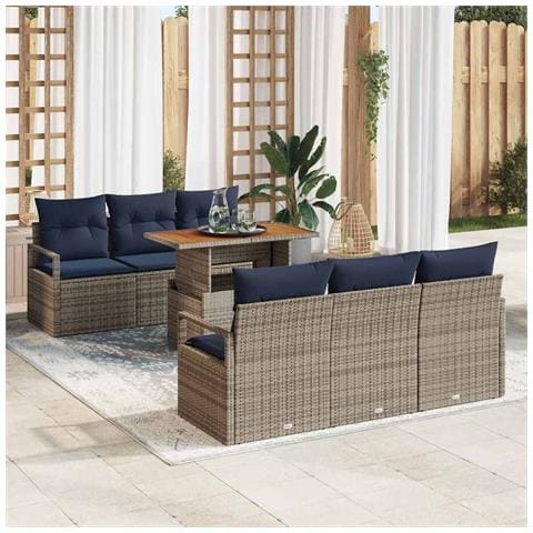 Set Divano da Giardino con cuscino 7 pcs grigio e blu navy - Foto 2