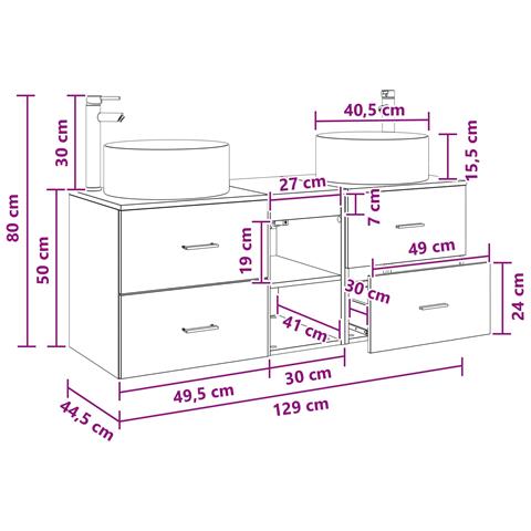 Set di mobili per il bagno 3 pz Nero 49,5 x 44,5 x 65,5 cm - Foto 10