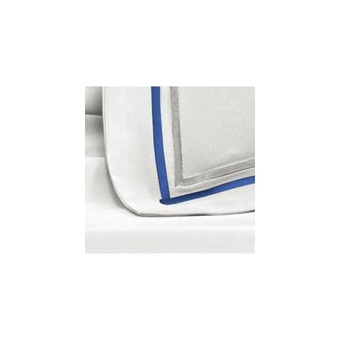 Completo Letto Matrimoniale in Raso di Cotone 400 Fili - Bianco Maschio riga Blu - Foto 1