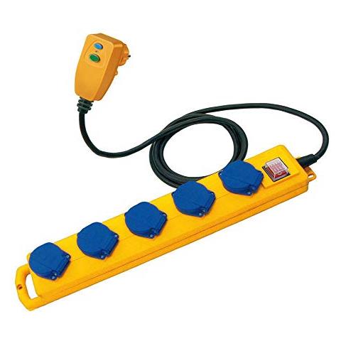 SuperSolid SL 544 D FI ciabatta multipresa per esterni (per l'uso in cantiere e per uso continuo ALL'APERTO, Prese 5, Cavo come 5 m, spina FI, IP54), colore: Giallo - Foto 1