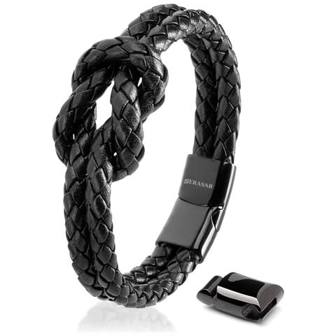 Bracciale da Donna in Pelle Premium, ""Knot"", 20cm, Nero - Foto 1
