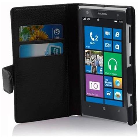 Custodia Compatibile Con Nokia Lumia 1020 In Nero Ossido - Coperchio Protettivo In Ecopelle Testurizzata E Tasca Per Carte Di Credito - Foto 1