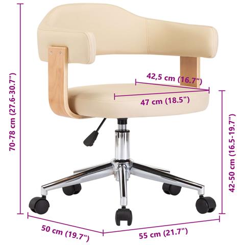 Sedia da Pranzo Girevole Crema in Legno Curvato e Similpelle - Foto 8