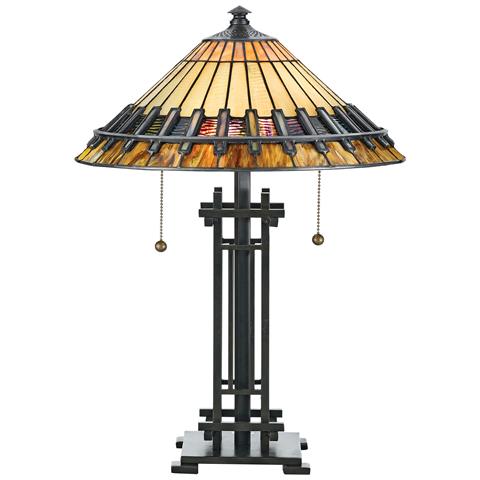 Lampada Da Scrivania Tiffany A 2 Luci Vintage Bronzo, E27 - Foto 2