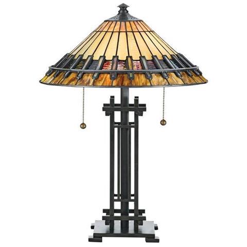 Lampada Da Scrivania Tiffany A 2 Luci Vintage Bronzo, E27 - Foto 1