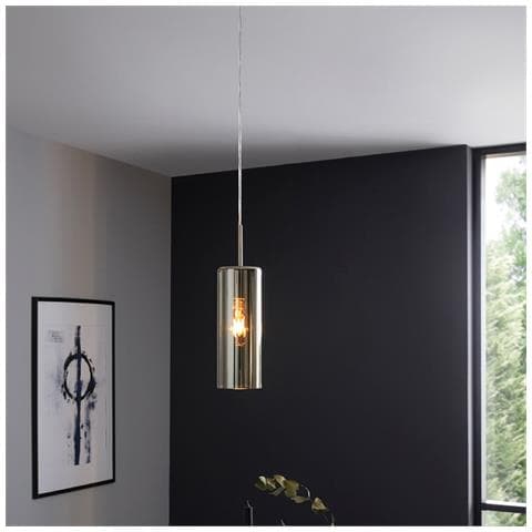 Lampadario Industrial Selvino 1 Luce Acciaio Grigio Opaco Diffusore Oro - Foto 1