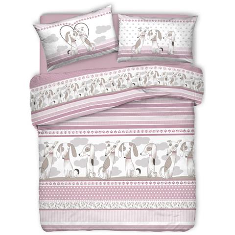 Copripiumino Sacco Piumone Pensieri Delicati Cotone Disegno Bau Bau Matrimoniale Rosa - Foto 1