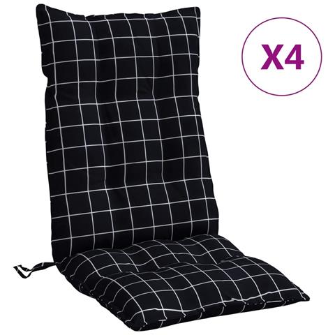 Cuscini Sedia Schienale Alto 4 Pz Quadri Nero Tessuto Oxford - Foto 2