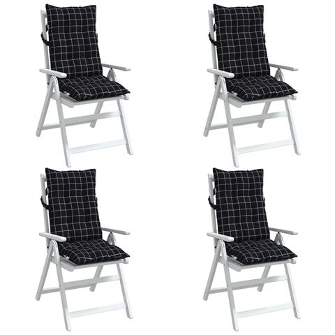 Cuscini Sedia Schienale Alto 4 Pz Quadri Nero Tessuto Oxford - Foto 3