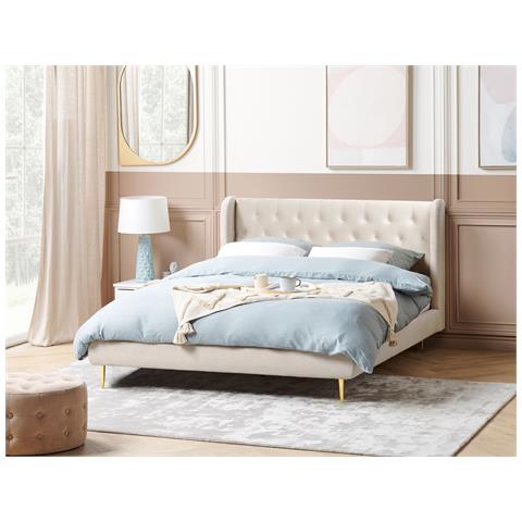 Letto Velluto Forbach 160 X 200 Cm Beige - Foto 1