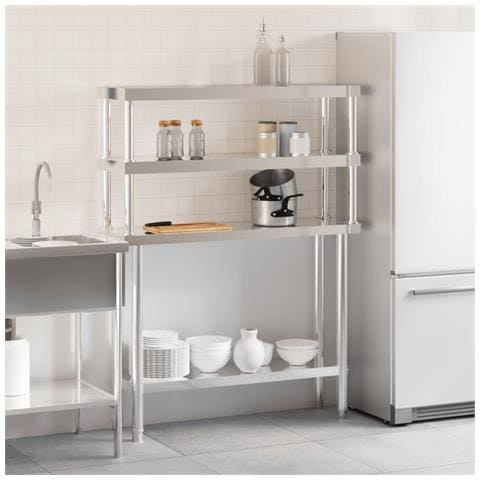 Tavolo Lavoro Cucina Con Ripiano 110x30x150 Cm Acciaio Inox - Foto 2