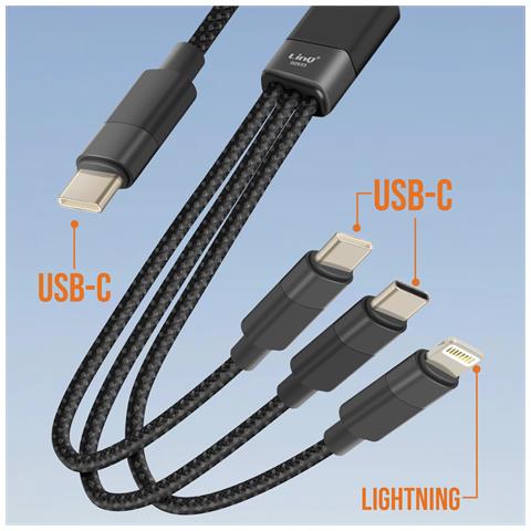 Cavo 60w Da Usb-c A Lightning + 2 Usb-c Ricarica Rapida 1 Metro E 20, Nero - Foto 5