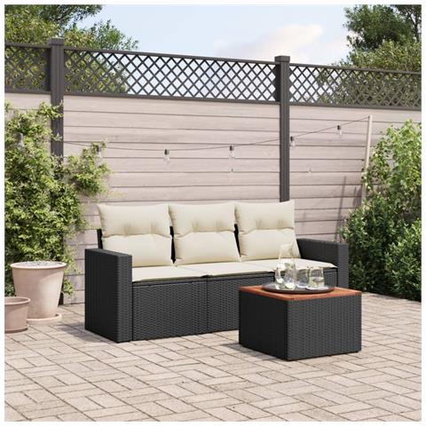 Set Divani da Giardino 4 pz con Cuscini Nero in Polyrattan - Foto 2